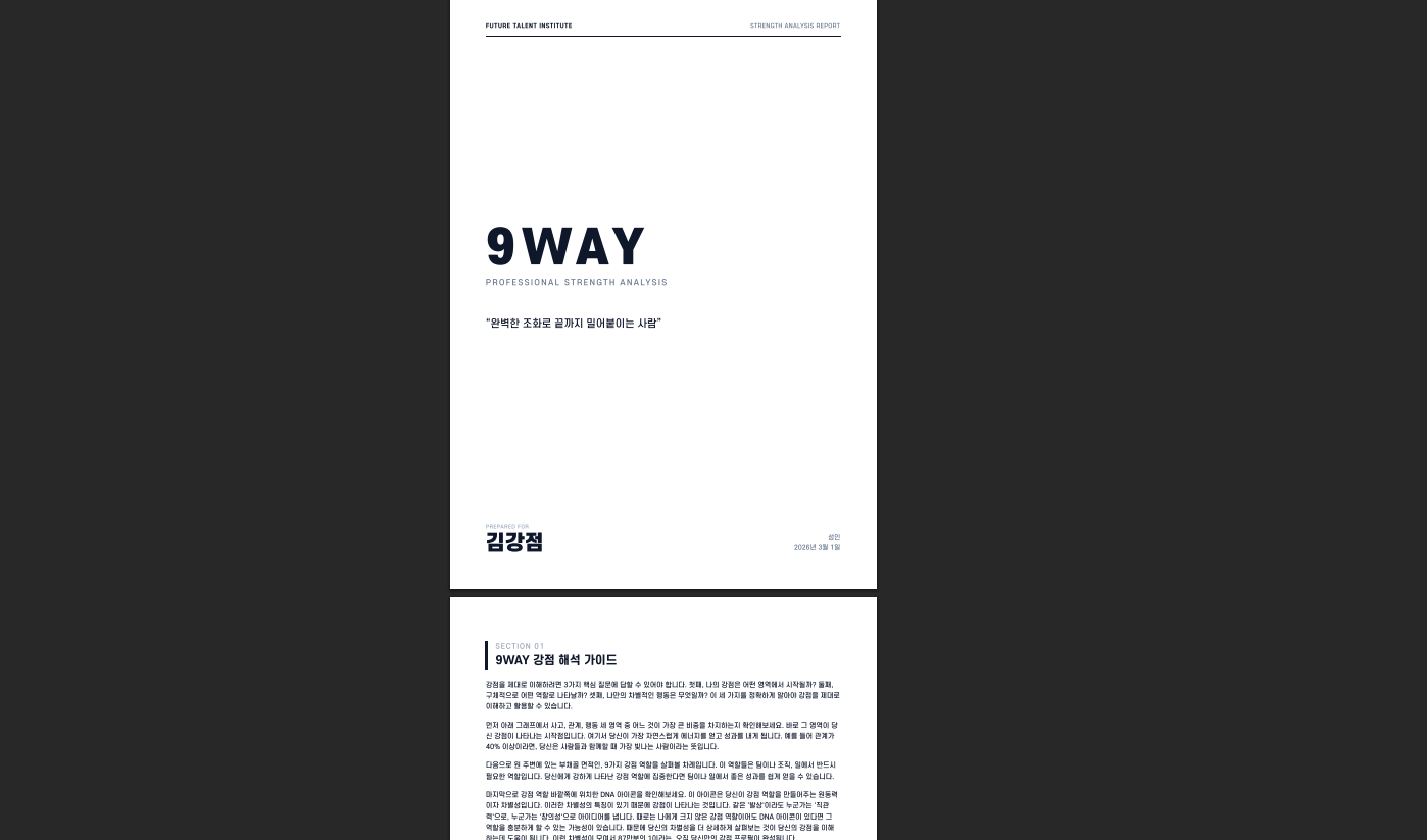 9WAY 강점 진단 PDF 리포트 미리보기